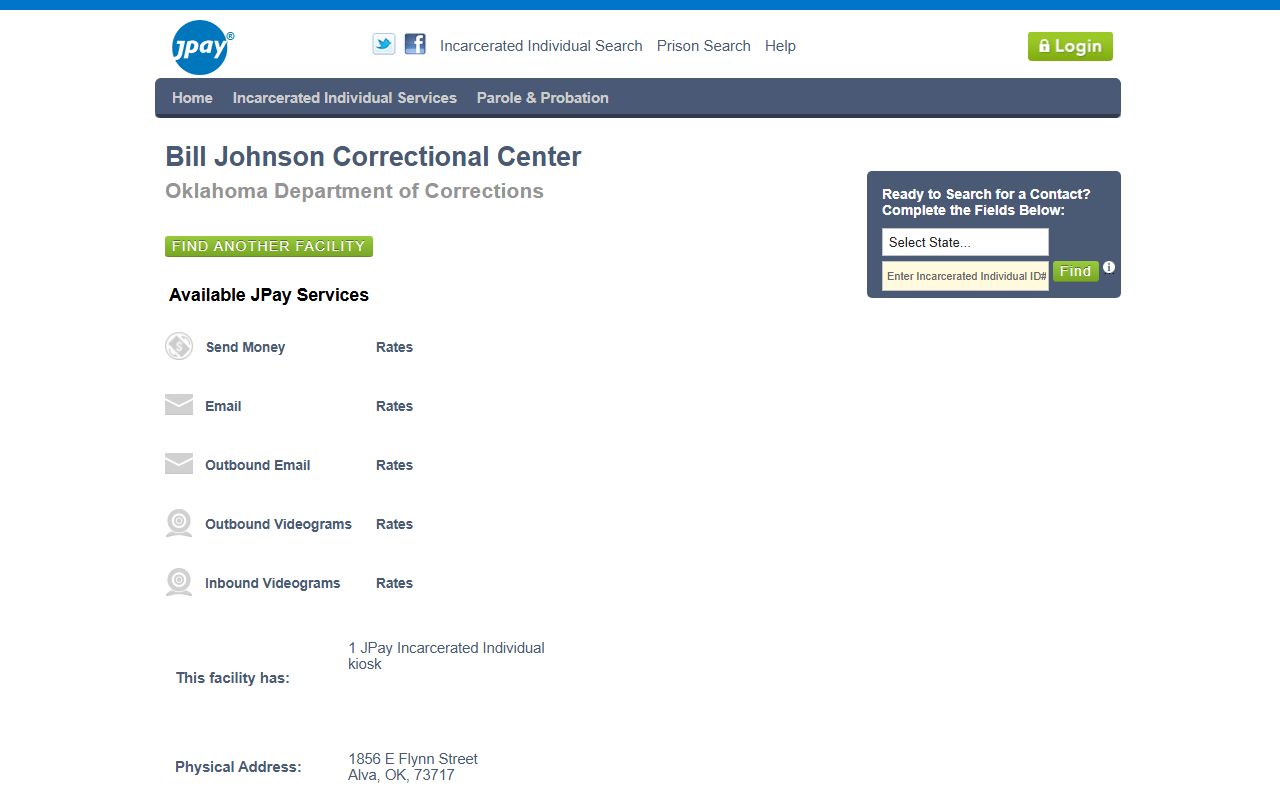 JPay Bill Johnson Correctional Center money and video service fee details