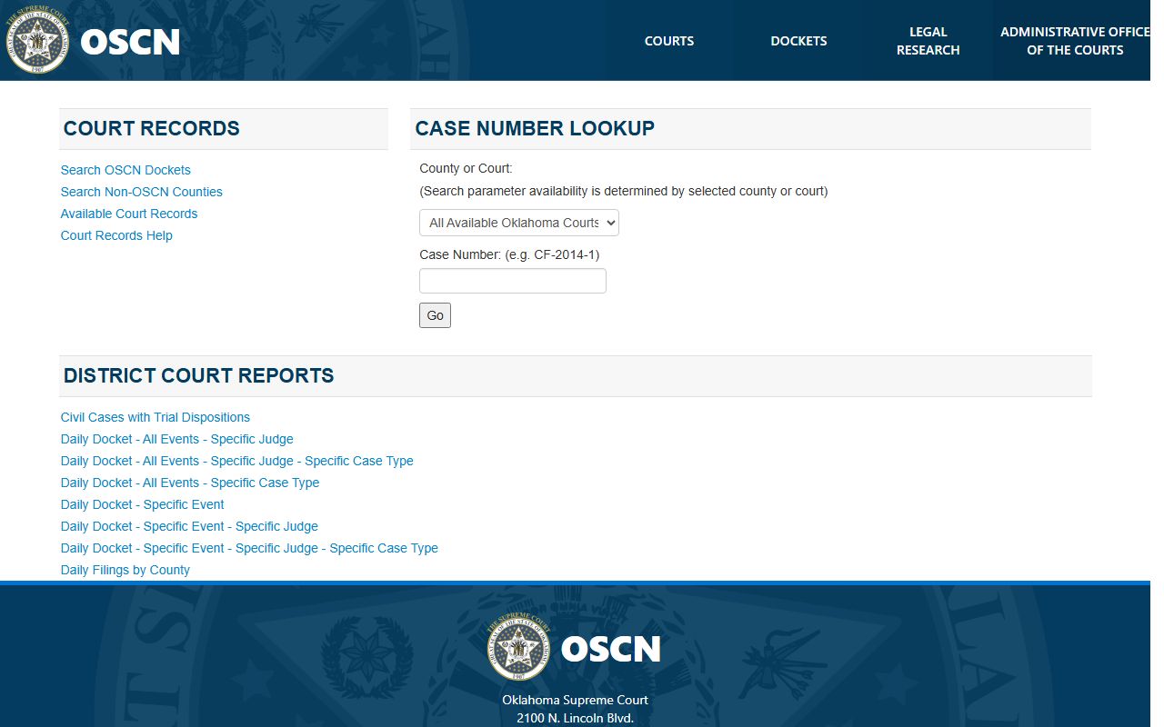 Woods County court records after jail arrest OSCN court records home